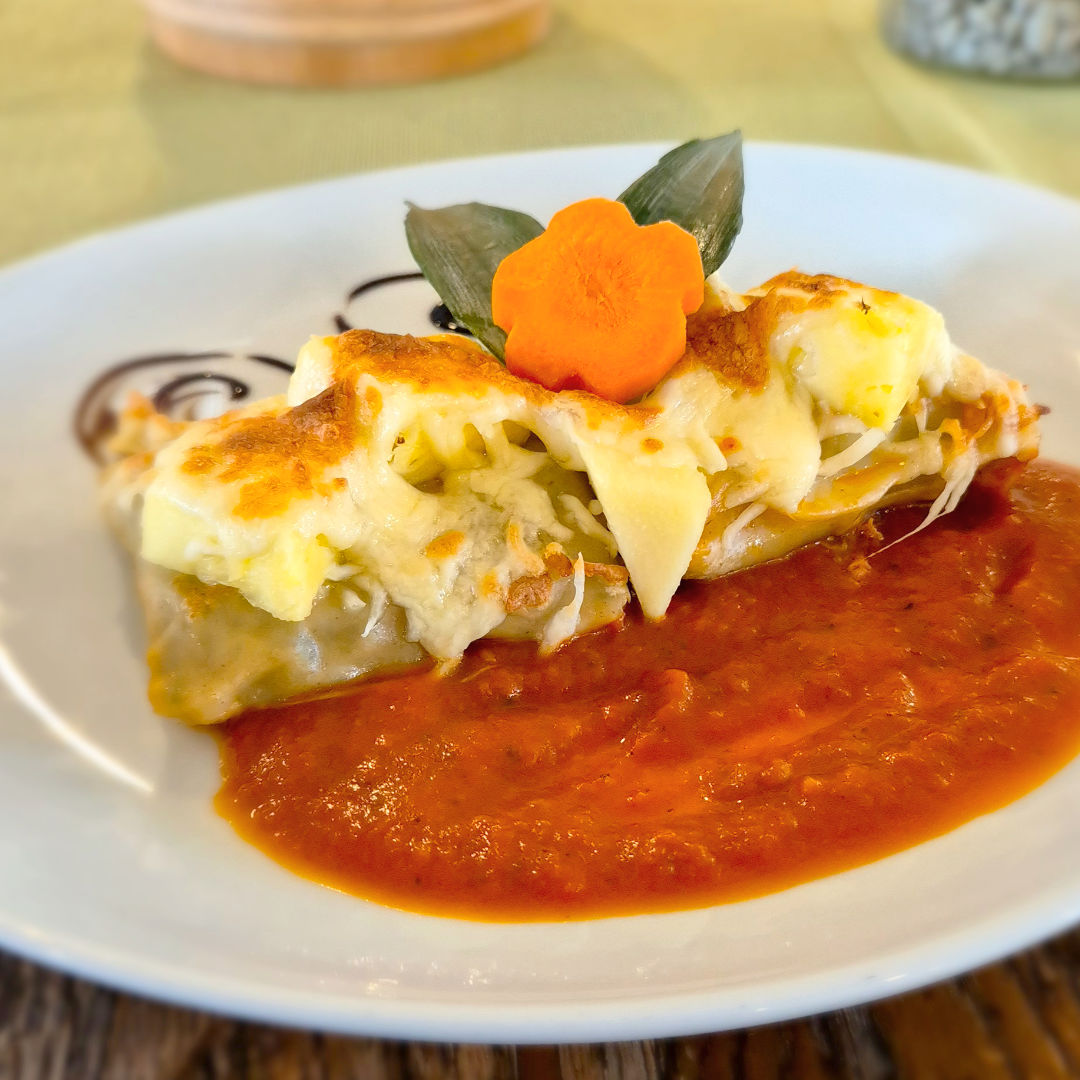 Maultaschen Hawaii im Restaurant Schlosscafe in Beuren